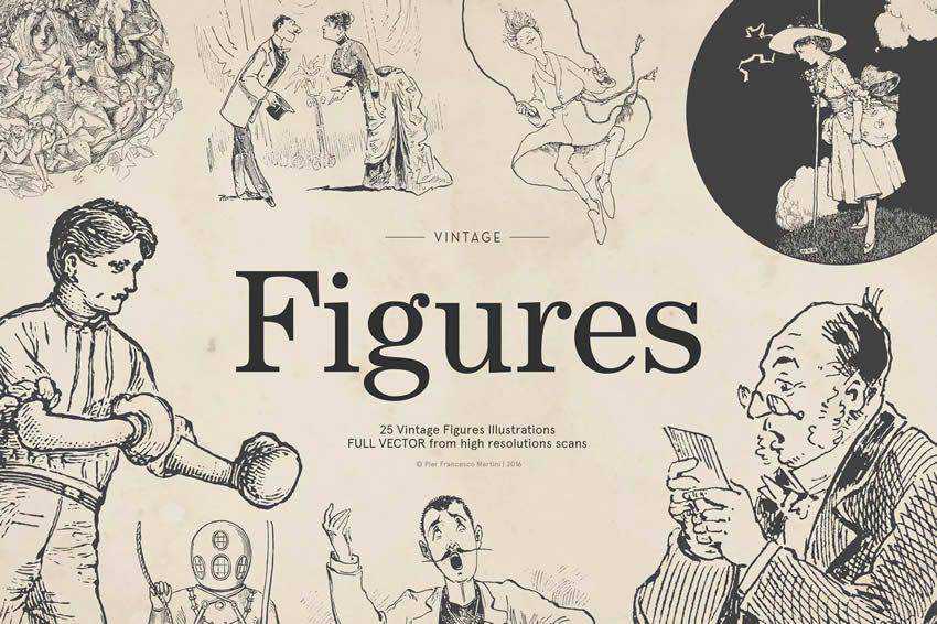 Retro Figure Illustrations free vector template illustrator ai eps vintage