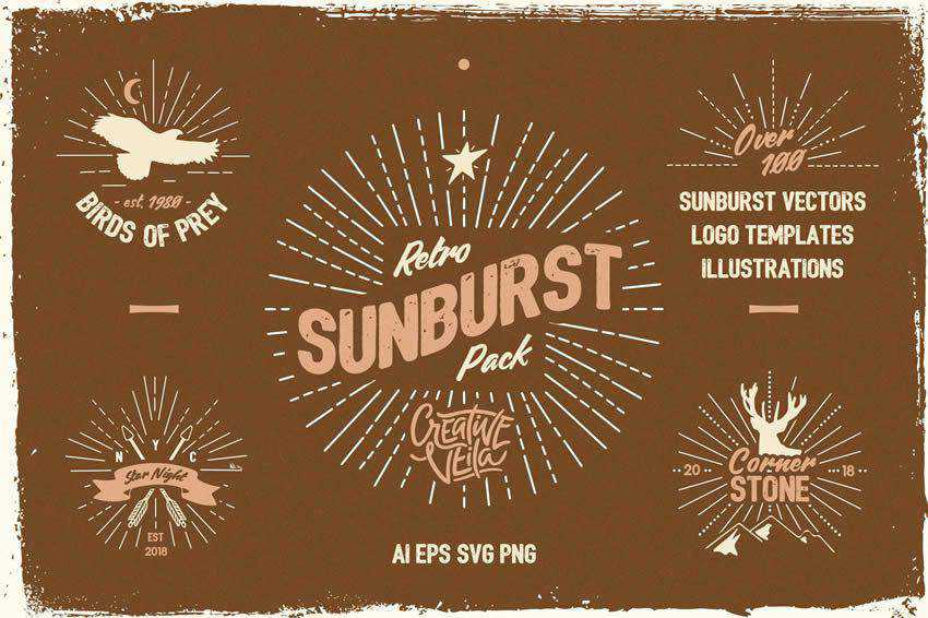 Sunburst Logo set free vector template illustrator ai eps vintage