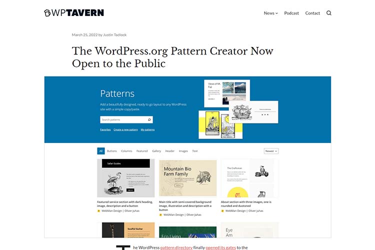 Example from WordPress.org Pattern Creator Open to the Public Now
