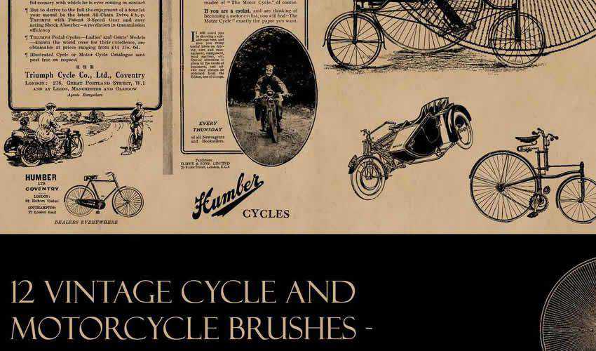 cycle bike transport vintage antique adobe photoshop ps brush brushes abr pack set free