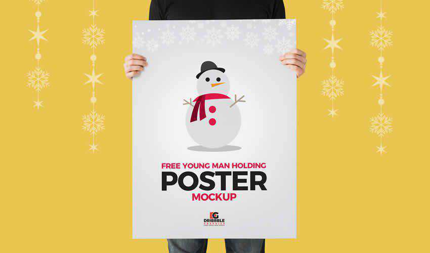 Free Young Man Holding poster mockup template editable flyer photoshop psd