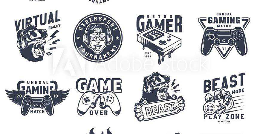 Vintage Monochrome Gaming Logo Templates gamer video game