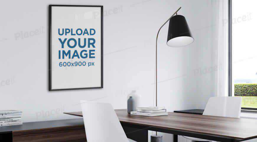 Art Print in a Small Office Photoshop PSD Mockup Template