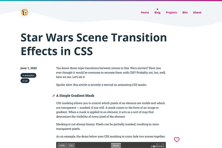Example from Star Wars Scene Transition Effects in CSS