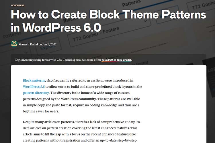 Example from How to Create Block Theme Patterns in WordPress 6.0