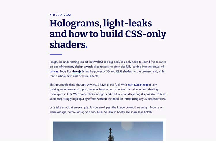 An example from Holograms, light leaks and how to build CSS shaders only.