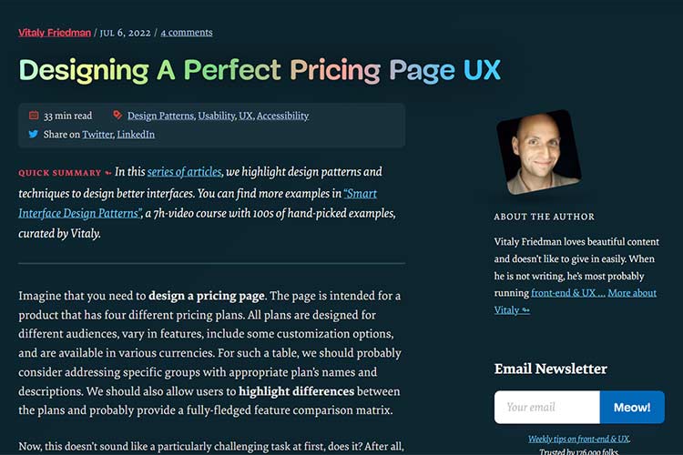 Ejemplo de Diseño de una página de precios perfecta UX