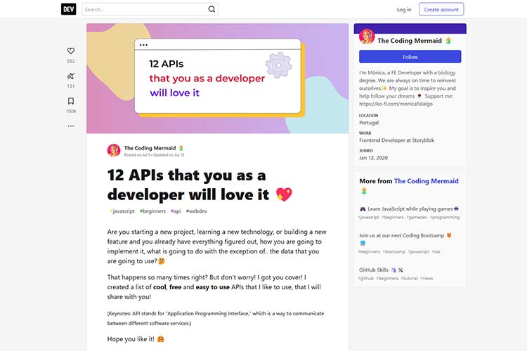 An example from 12 APIs that you will like as a developer