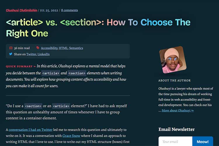 Example from <article> vs. <section>: How To Choose The Right One