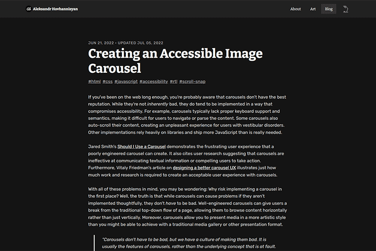Ejemplo de la creación de un carrusel de imágenes accesibles