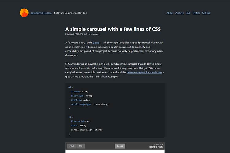 Contoh dari Korsel sederhana dengan beberapa baris CSS