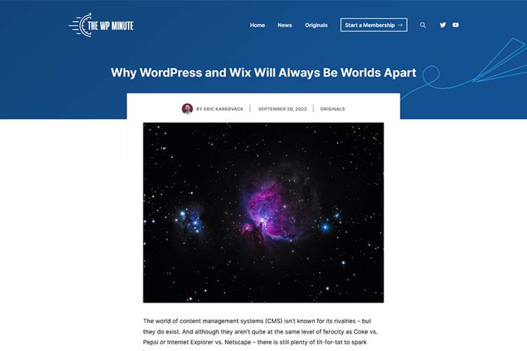 Example from Why WordPress and Wix Will Always Be Worlds Apart