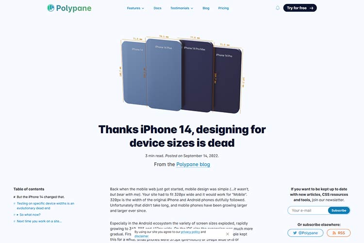 Example from Thanks iPhone 14, design for device sizes is dead