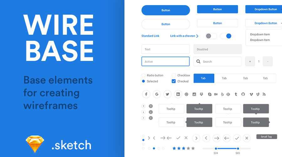 Free wireframe template Wirebase Base Elements Sketch Format