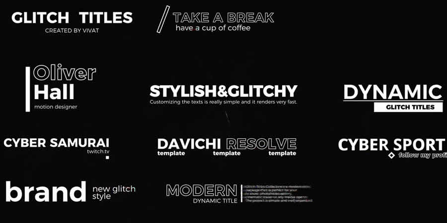 Modern Glitch Titles free davinci resolve template video motion design