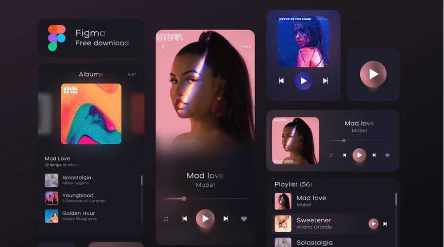 Music Player free mobile app ui kit Figma ios android