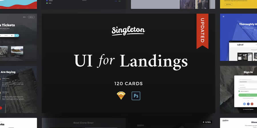 Singleton Pack Landing Pages Web UI Kit Sketch App Photoshop PSD