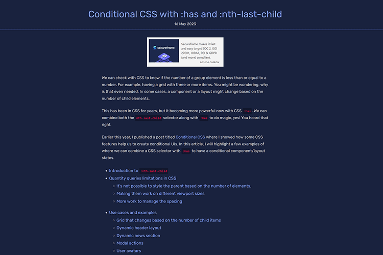 Conditional CSS with :ha and :last child