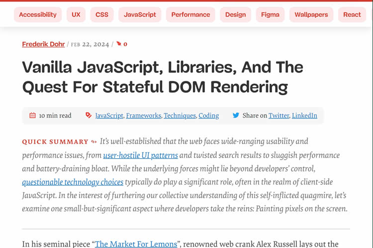 کتابخانه‌های جاوا اسکریپت وانیلی و تلاش برای ارائه DOM Stateful