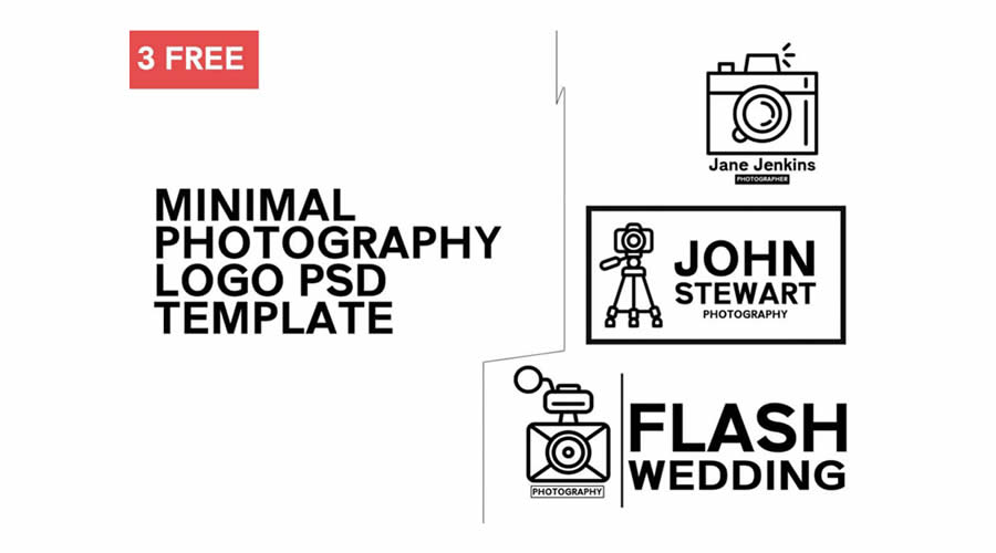 Photography minimal psd photoshop free logo template brand collection pack