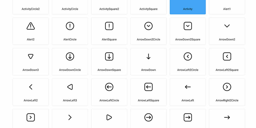مجموعه آیکون‌های منبع باز خطی Bold Iconsans بسته‌های SVG Vue React
