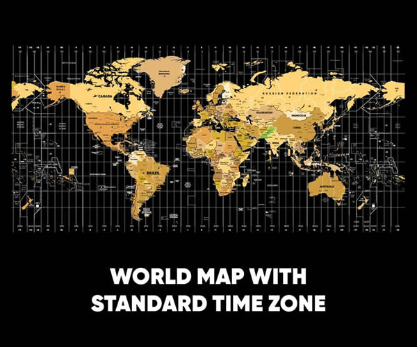 World Map with Time Template Free to Download