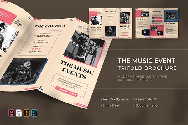 The Music Event Trifold Brochure Photoshop Template