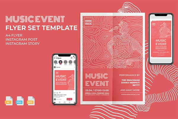 Music Event Flyer Set InDesign and Photoshop Template