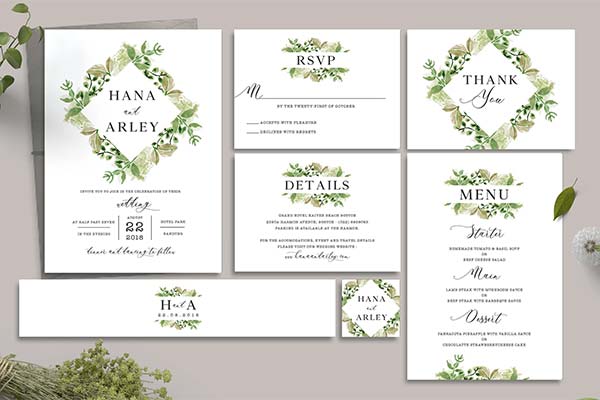 Leaves Wedding Invitation Template PSD