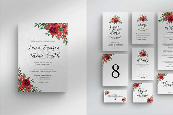 Wedding Invitation Set Template PSD