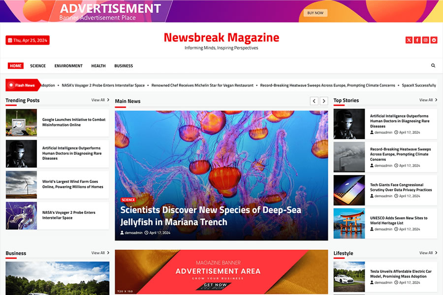 Newsbreak Multi-Purpose free wordpress theme wp responsive magazine news blog