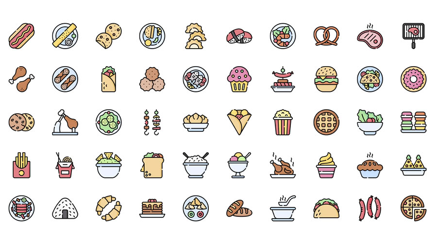 International Food Icon Set EPS PNG PSD SVG