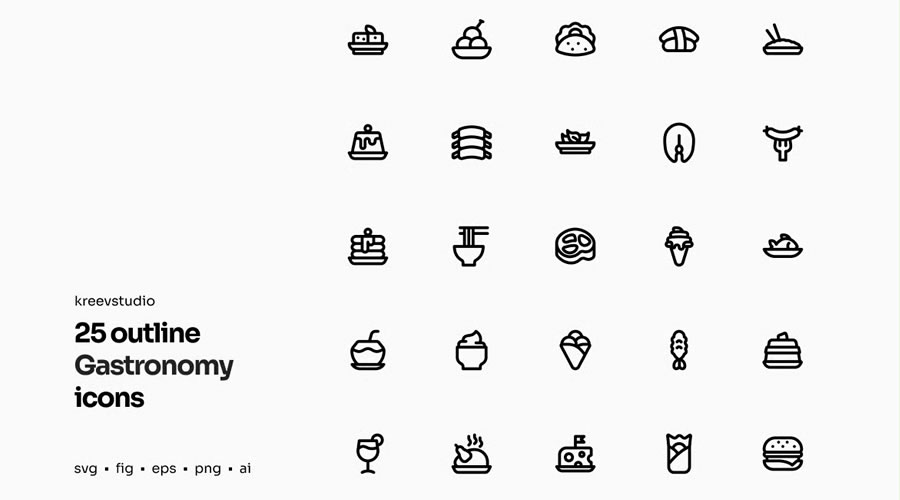 Gastronomy Outline Icon Set PNG SVG EPS AI Figma