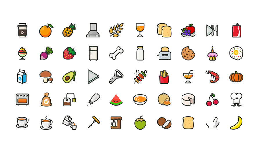 Colorful Line-Style Food Icon Set PNG PSD EPS SVG