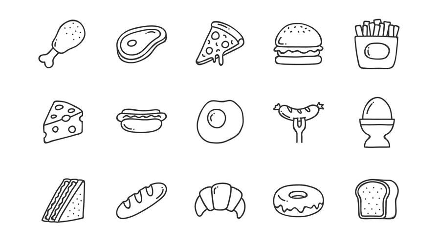 Doodled Food Icon Set EPS Illustrator