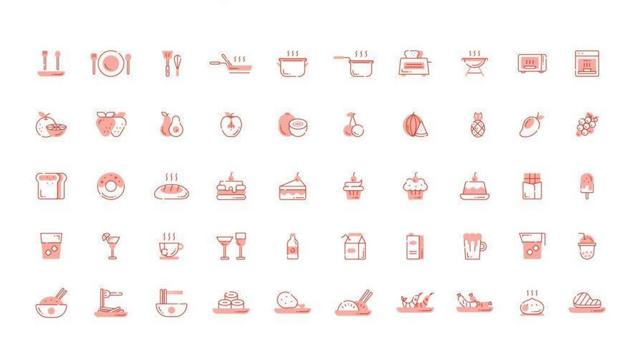 Color Outline Food Icon Set Illustrator EPS