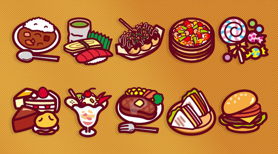Bold Food Illustration Icon Set Illustrator AI