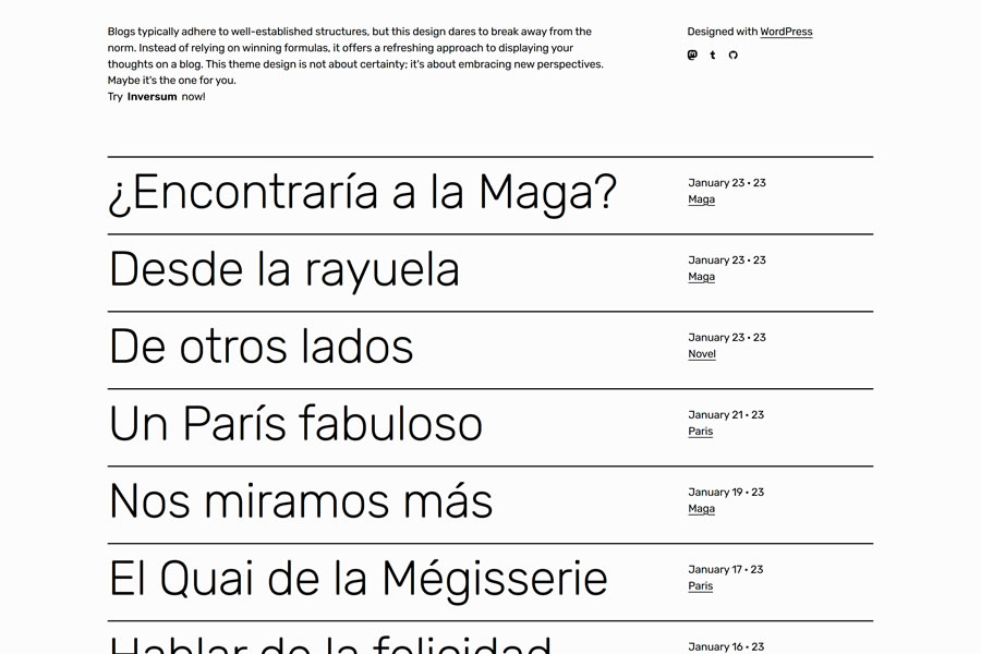 Inversum Minimal  wordpress theme personal blog blogger blogging