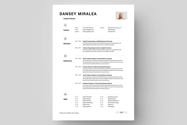 Simple & Minimal Resume CV Template Microsoft Word
