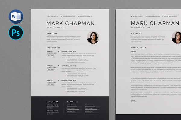 Stylish & Minimal Resume CV Template Microsoft Word