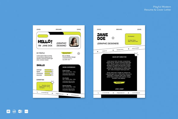 Playful & Modern Resume CV Template Microsoft Word