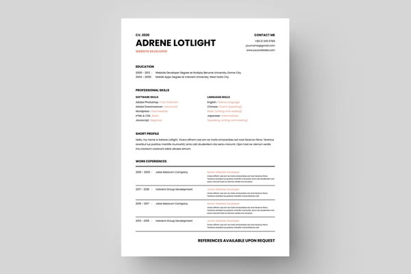 Simple Business Resume CV Template Microsoft Word