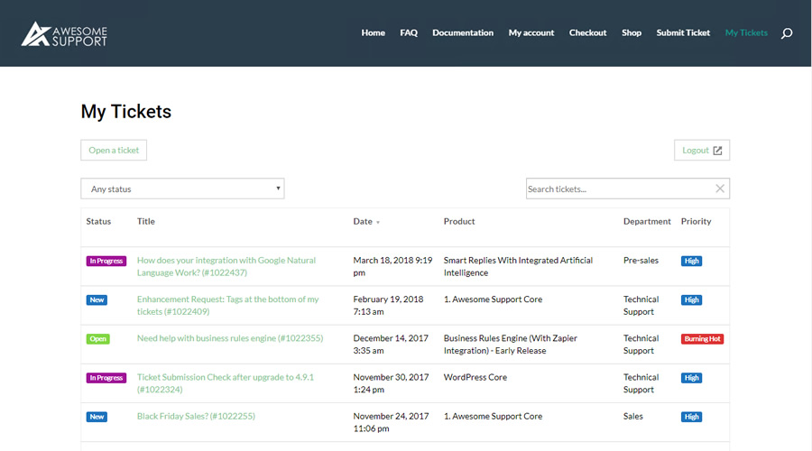 Awesome Support Full-Fledged Helpdesk WordPress Customer Support Plugin