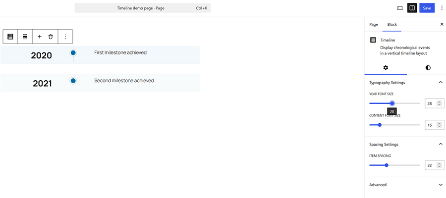 We asked Telex to add typography settings to our block.