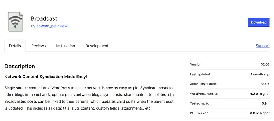 Broadcast Multisite WordPress Plugin
