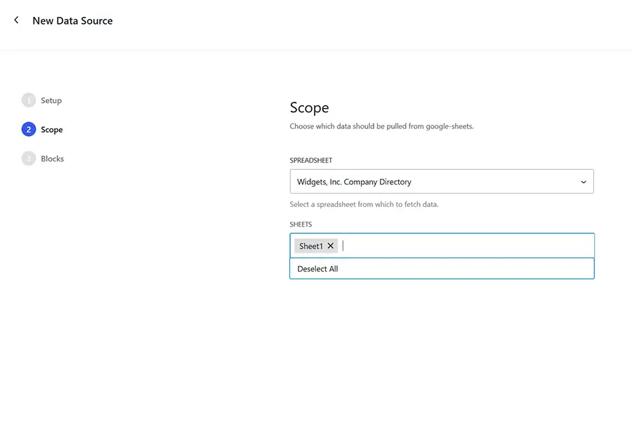 The Scope screen of Remote Data Blocks
