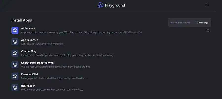 The My WordPress Install Apps screen