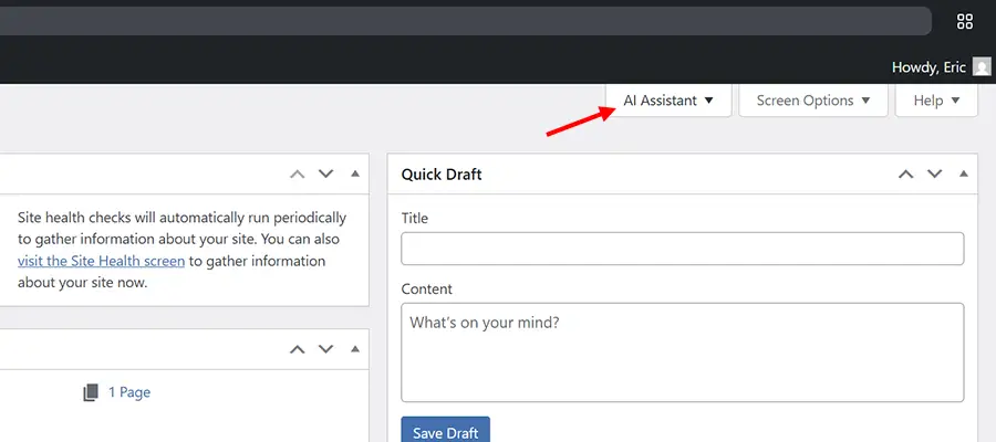 The AI Assistant tab is located on the upper right of the dasbhoard